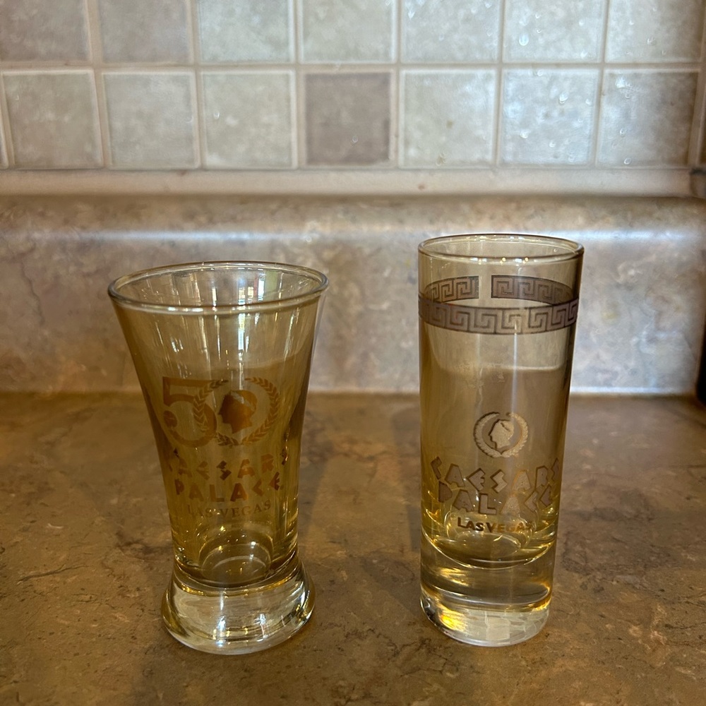 Caesars Palace 50th Anniversary Shot Glass And Caesars Palace Shot Glass
